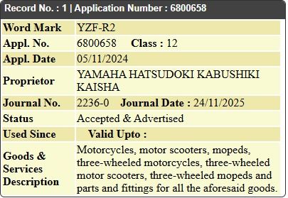 Yamaha trademarks the YZF-R2 name in India